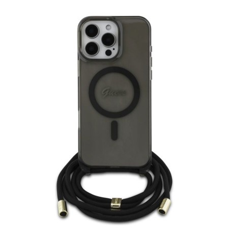 Husa pentru iPhone 16 Pro - Guess IML Crossbody Cord Script MagSafe (GUHMP16LHCTSGNSK) - Black