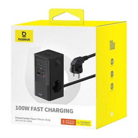 Statie de Incarcare 2xUSB, 2xType-C, Shuko, Fast Charging 100W, 1.5m - Baseus (E00023609113-00) - Black