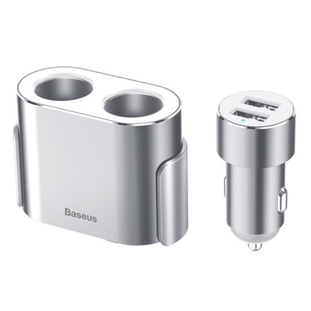 Incarcator Auto 2xUSB, 2x Bricheta, 95W - Baseus (CRDYQ-0S) - Silver