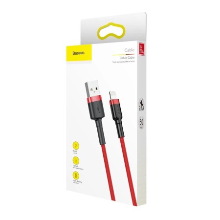 Cablu USB la Lightning, Fast Charging, Q.C.3.0, 2.4A, 0.5m - Baseus Cafule (CALKLF-A09) - Red