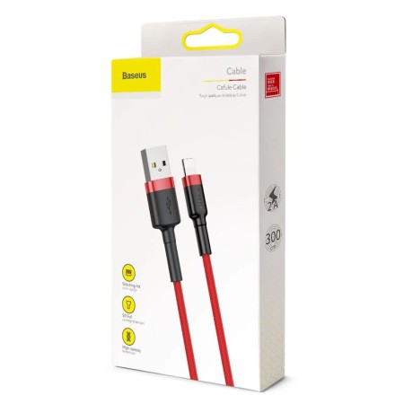 Cablu USB la Lightning, QC3.0, 2A, 3m - Baseus Cafule (CALKLF-R09) - Red