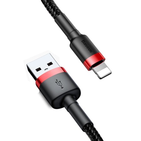 Cablu USB la Lightning, QC3.0, 2A, 3m - Baseus Cafule (CALKLF-R91) - Black / Red