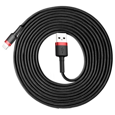 Cablu USB la Lightning, QC3.0, 2A, 3m - Baseus Cafule (CALKLF-R91) - Black / Red