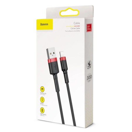 Cablu USB la Lightning, QC3.0, 2A, 3m - Baseus Cafule (CALKLF-R91) - Black / Red