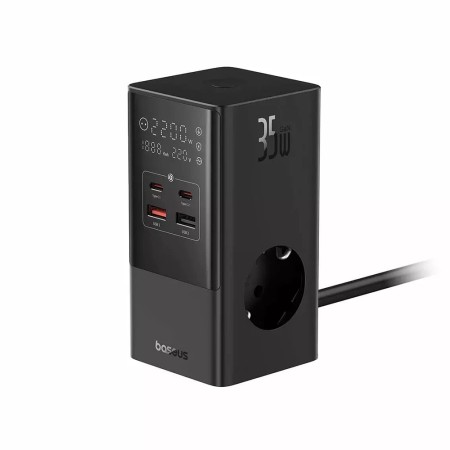 Statie de Incarcare 2xUSB, 2xType-C, 3xShuko, Fast Charging 35W, 1.5m - Baseus (E00023606113-00) - Cluster Black