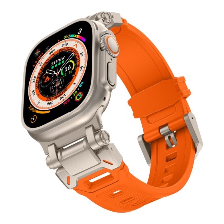 Curea pentru Apple Watch 1/2/3/4/5/6/7/8/9/SE/SE 2/Ultra/Ultra 2 (42/44/45/49mm) - Techsuit Watchband (W064) - Titanium Silver Orange