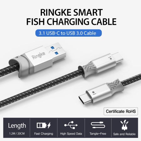 Cablu de Date USB la Type-C 20cm - Ringke - Gray