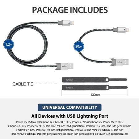 Cablu de Date USB la Ligntning 20cm - Ringke - Gray