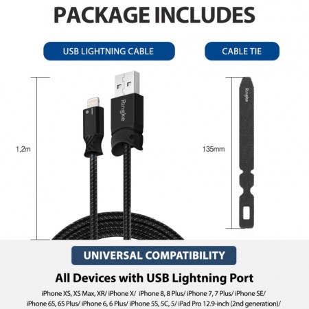 Cablu de Date USB la Ligntning 1.2mm - Ringke - Black