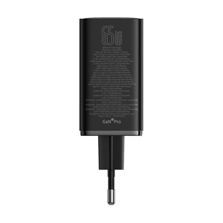 Incarcator pentru Priza 2x USB, 2x Type-C, 65W + Cablu Type-C la Type-C - Baseus (P10162701113-00) - Black