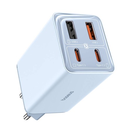 Incarcator pentru Priza 2x USB, 2x Type-C, 65W + Cablu Type-C la Type-C - Baseus (P10162701313-00) - Blue