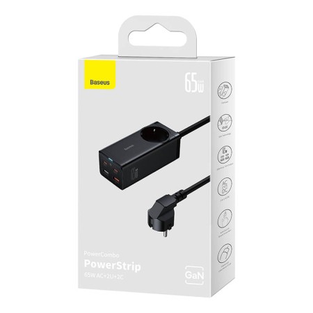 Prelungitor Priza, Incarcator 2xUSB + 2xUSB-C + AC, 65W - Baseus GaN3 Pro (PSZM000901) - Black