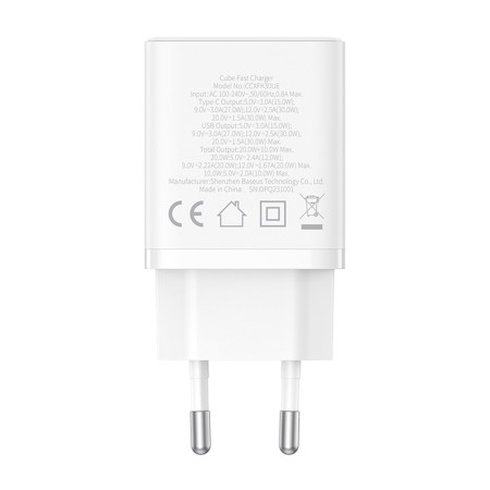 Incarcator USB, Type-C, Fast Charge 30W - Baseus (P10111404213-00) - Moon White