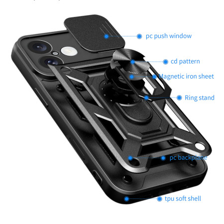 Husa pentru iPhone 16, Slide si Snap, CamShield, Black