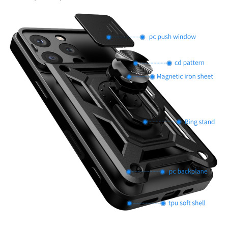 Husa pentru iPhone 16 Pro, Slide si Snap, CamShield, Black