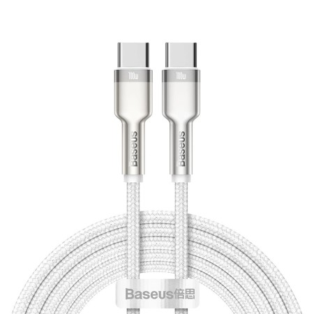 Cablu Type-C to Type-C, Super Fast Charge, 100W, 480Mbps, 20V, 5A, 1m - Baseus Cafule Series Metal (CATJK-C02) - White