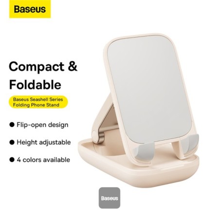 Suport pentru Telefon cu Oglinda, Ajustabil si Pliabil- Baseus Seashell Series (B10551501411-00) - Beige