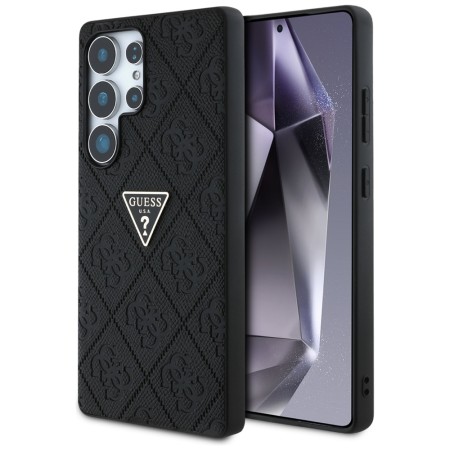 Husa pentru Samsung Galaxy S25 Ultra - Guess Leather Grained Hot Stamp 4G Triangle Metal - Black