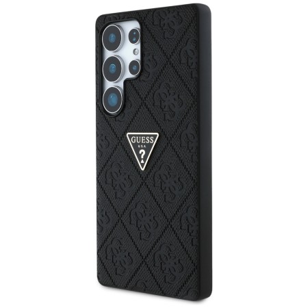 Husa pentru Samsung Galaxy S25 Ultra - Guess Leather Grained Hot Stamp 4G Triangle Metal - Black