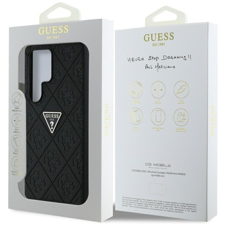 Husa pentru Samsung Galaxy S25 Ultra - Guess Leather Grained Hot Stamp 4G Triangle Metal - Black