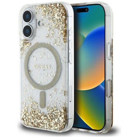 Husa pentru iPhone 16 - Guess Hardcase Resin Bottom Glitter MagSafe - Gold