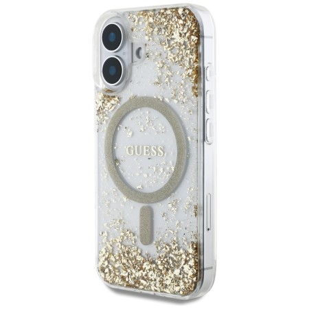 Husa pentru iPhone 16 - Guess Hardcase Resin Bottom Glitter MagSafe - Gold