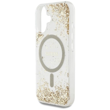 Husa pentru iPhone 16 - Guess Hardcase Resin Bottom Glitter MagSafe - Gold