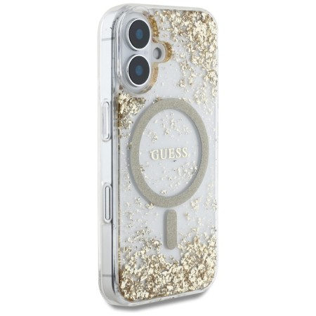 Husa pentru iPhone 16 - Guess Hardcase Resin Bottom Glitter MagSafe - Gold