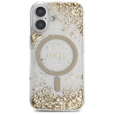 Husa pentru iPhone 16 - Guess Hardcase Resin Bottom Glitter MagSafe - Gold