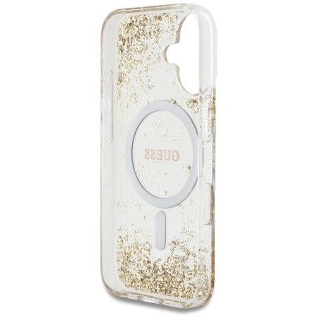 Husa pentru iPhone 16 - Guess Hardcase Resin Bottom Glitter MagSafe - Gold