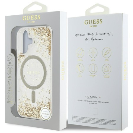 Husa pentru iPhone 16 - Guess Hardcase Resin Bottom Glitter MagSafe - Gold