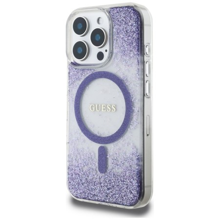 Husa pentru iPhone 16 Pro Max - Guess Hardcase Resin Bottom Glitter MagSafe - Purple