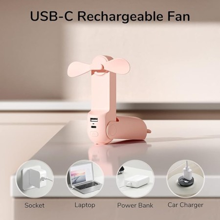 Ventilator Portabil 2000mAH, USB - JisuLife (F8) - Pink