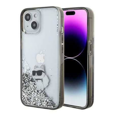 Husa pentru iPhone 15 - Karl Lagerfeld Hardcase Liquid Glitter - Transparent Choupette