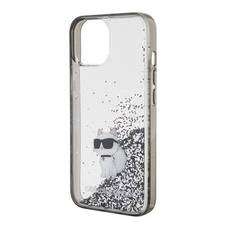 Husa pentru iPhone 15 - Karl Lagerfeld Hardcase Liquid Glitter - Transparent Choupette