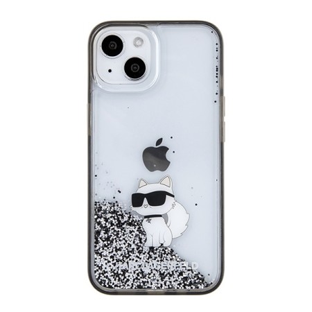 Husa pentru iPhone 15 - Karl Lagerfeld Hardcase Liquid Glitter - Transparent Choupette