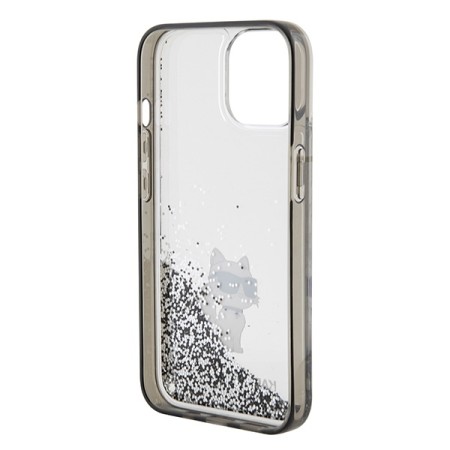 Husa pentru iPhone 15 - Karl Lagerfeld Hardcase Liquid Glitter - Transparent Choupette