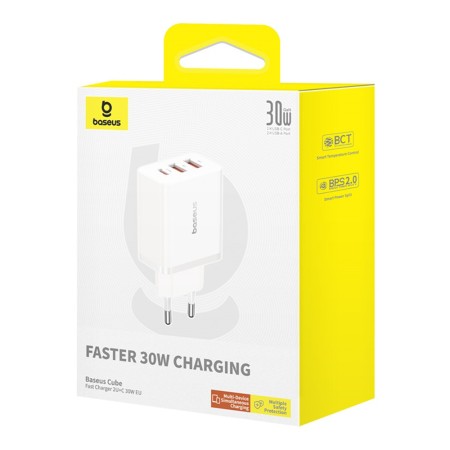 Incarcator GaN, 2x USB, Type-C, Fast Charging, 30W - Baseus (P10111402213-00) - White