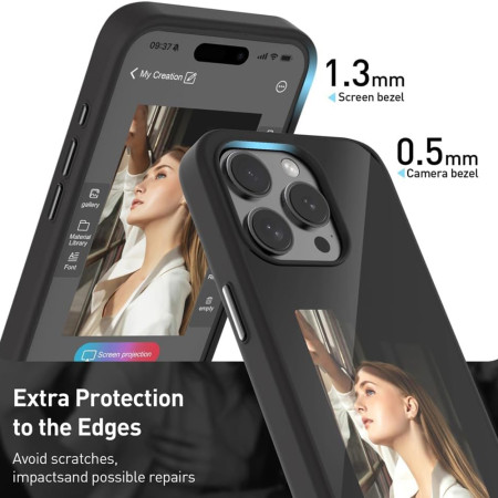 Husa SmartScreen NFC pentru iPhone 15 Pro, Protectie si Tehnologie, Negru