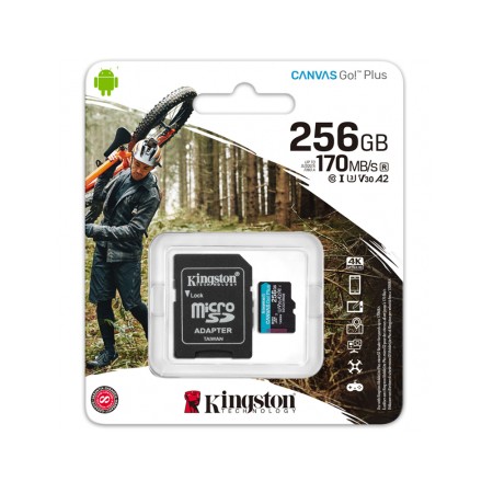 Card de Memorie cu Adaptor, 256GB - Kingston Canvas Go Plus (SDCG3/256GB) - Black