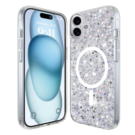 Husa pentru iPhone 16, Glitter MagSafe, Atasare Magnetica, White