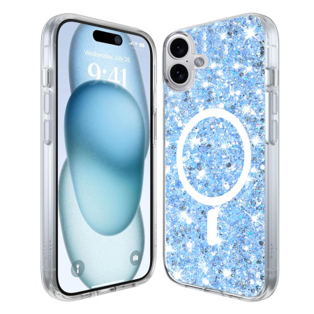 Husa pentru iPhone 16, Glitter MagSafe, Atasare Magnetica, Blue