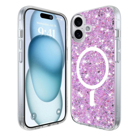 Husa pentru iPhone 16 Plus, Glitter MagSafe, Atasare Magnetica, Magenta