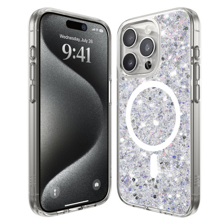 Husa pentru iPhone 16 Pro, Glitter MagSafe, Atasare Magnetica, White