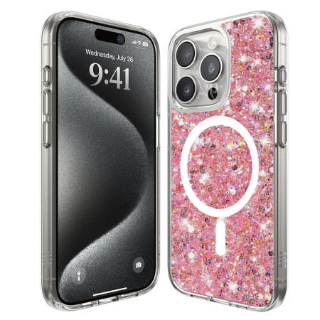 Husa pentru iPhone 16 Pro, Glitter MagSafe, Atasare Magnetica, Pink