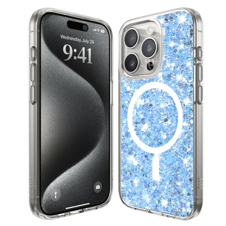 Husa pentru iPhone 16 Pro, Glitter MagSafe, Atasare Magnetica, Blue