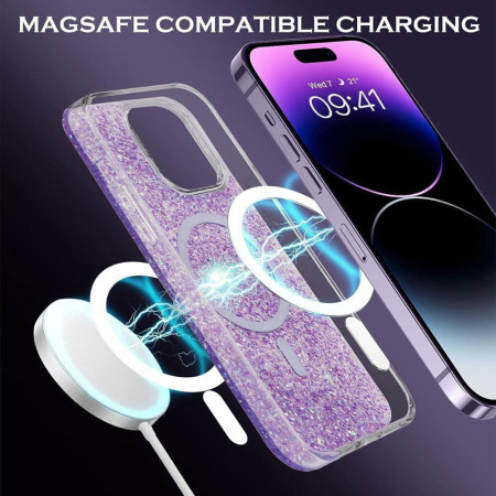 Husa pentru iPhone 16 Pro Max, Glitter MagSafe, Atasare Magnetica, Purple