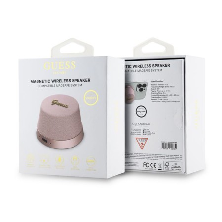 Boxa Portabila TWS, Bluetooth V5.3, 700mAh, 3W - Guess Magnetic Script Metal (GUWSC3ALSMP) - Pink