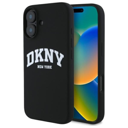 Husa pentru iPhone 16 - DKNY Hardcase Liquid Silicone White Printed Logo MagSafe (DKHMP16SSNYACH) - Black