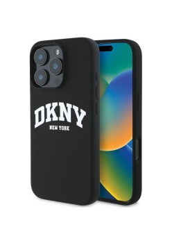 Husa pentru iPhone 16 Pro - DKNY Hardcase Liquid Silicone White Printed Logo MagSafe (DKHMP16LSNYACH) - Black